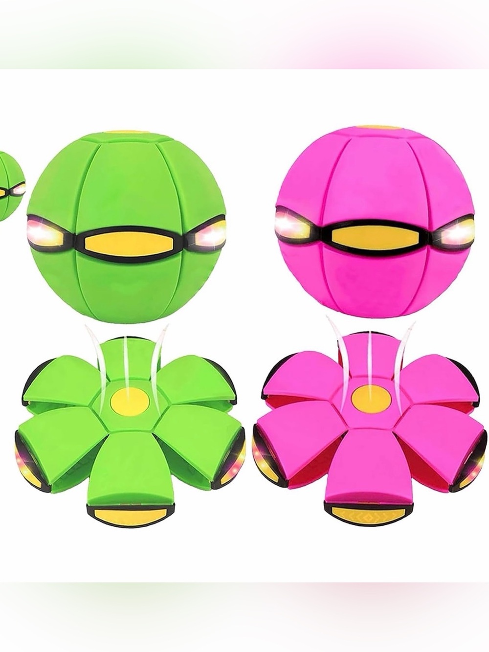 2 Pack Magic Flying Disc Deforming Ball LED Light Up Toy Set Outdoor Kids Game